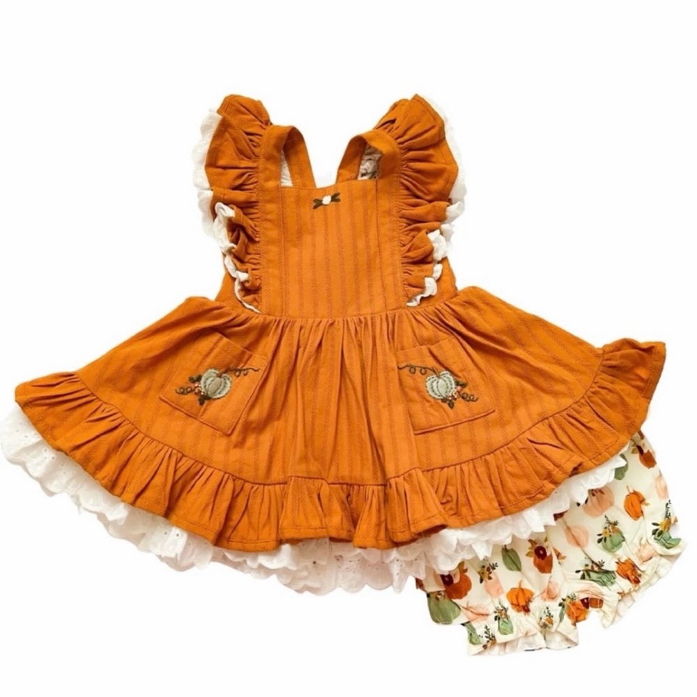 Love & Grow girl’s fall pumpkin tunic dress set size 7Y EUC